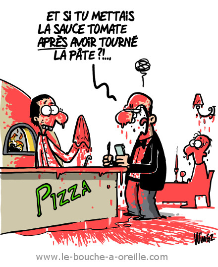 BAO DESSIN HUMOUR RESTAURANT WINGZ PIZZA SAUCE TOMATE